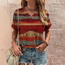 Load image into Gallery viewer, Retro Women&#39;s T-Shirt Summer V-Neck Short Sleeve Tee Casual Harajuku Stripe Print T Shirt for Women Streetwear Pullover Tops New
