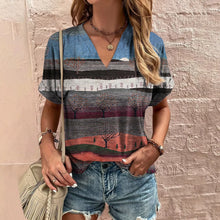 Load image into Gallery viewer, Retro Women&#39;s T-Shirt Summer V-Neck Short Sleeve Tee Casual Harajuku Stripe Print T Shirt for Women Streetwear Pullover Tops New
