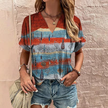Load image into Gallery viewer, Retro Women&#39;s T-Shirt Summer V-Neck Short Sleeve Tee Casual Harajuku Stripe Print T Shirt for Women Streetwear Pullover Tops New
