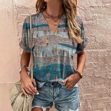 Load image into Gallery viewer, Retro Women&#39;s T-Shirt Summer V-Neck Short Sleeve Tee Casual Harajuku Stripe Print T Shirt for Women Streetwear Pullover Tops New
