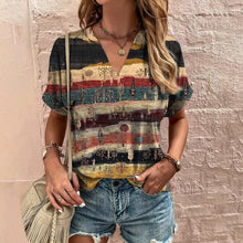 Load image into Gallery viewer, Retro Women&#39;s T-Shirt Summer V-Neck Short Sleeve Tee Casual Harajuku Stripe Print T Shirt for Women Streetwear Pullover Tops New
