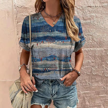 Load image into Gallery viewer, Retro Women&#39;s T-Shirt Summer V-Neck Short Sleeve Tee Casual Harajuku Stripe Print T Shirt for Women Streetwear Pullover Tops New
