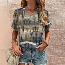 Load image into Gallery viewer, Retro Women&#39;s T-Shirt Summer V-Neck Short Sleeve Tee Casual Harajuku Stripe Print T Shirt for Women Streetwear Pullover Tops New
