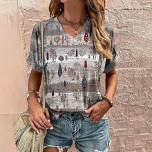 Load image into Gallery viewer, Retro Women&#39;s T-Shirt Summer V-Neck Short Sleeve Tee Casual Harajuku Stripe Print T Shirt for Women Streetwear Pullover Tops New
