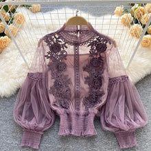 Load image into Gallery viewer, Lace Puff Long Sleeve Blouse Vintage Fashion Blouses Elegant Femme Blusas Korean Woman Tops Women Shirts Clothing Dropshipping
