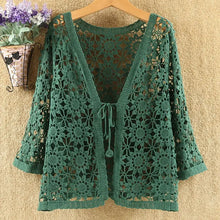 Load image into Gallery viewer, Sexy Hollow Lace Sunscreen Cardigan Sweater Women Wide Loose Air Conditioning Knitted Sweater Thin Section Female Spring Autumn
