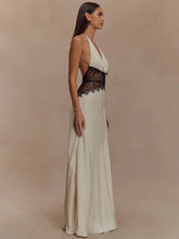 Load image into Gallery viewer, Mozision Summer Backless Sexy Maxi Dress Women Gown Patchwork Lace Halter Deep V Neck Sleeveless High Waist Elegant Long Dress
