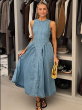 Load image into Gallery viewer, Sexy Women Backless Lace Up High Waisted Denim Dress Fashion O Neck Sleeveless A Line Dresses Spring Chic Lady Street Robes
