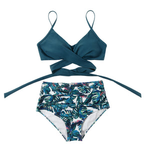 High Waist  Sexy Bikini Set 2024  Biquini Swimwear Women Two Pieces Swimsuit Floral Beachwear V-Neck Bathing Suits Female