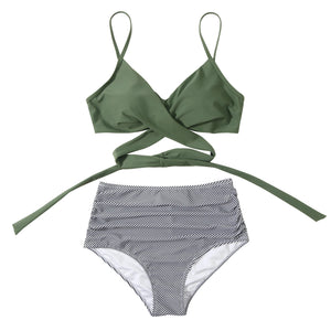 High Waist  Sexy Bikini Set 2024  Biquini Swimwear Women Two Pieces Swimsuit Floral Beachwear V-Neck Bathing Suits Female
