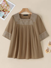 Load image into Gallery viewer, Elegant Women Square Neck Half Sleeve Work Blouses Summer Embroidery Shirt Fashion Holiday Tunic Tops Loose Blusas Mujer
