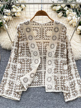 Load image into Gallery viewer, Vintage Boho Loose Plaid Cardigans Female Long Sleeves Hook Flower Hollow Tops 2025 Vacation Sunscreen Casual Shirt

