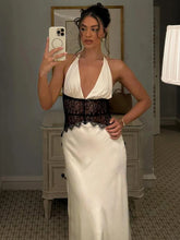 Load image into Gallery viewer, Mozision Summer Backless Sexy Maxi Dress Women Gown Patchwork Lace Halter Deep V Neck Sleeveless High Waist Elegant Long Dress
