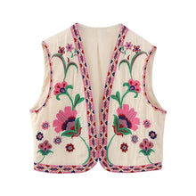 Load image into Gallery viewer, Women Vintage Floral Embroidered Open WaistCoat Ladies National Style Vest Jacket Outfits Casual Vacation Crop Top

