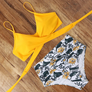 High Waist  Sexy Bikini Set 2024  Biquini Swimwear Women Two Pieces Swimsuit Floral Beachwear V-Neck Bathing Suits Female