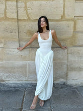 Load image into Gallery viewer, Women Sleeveless High Waist Split Sling Dresses White Elegant U Neck Irregular Pleated Midi Dress Lady Summer Highstreet Robes
