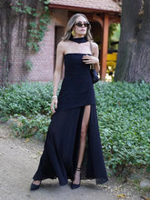 Load image into Gallery viewer, Elegant White Mesh Splicing Slim Women Strapless Dress Chic Scarf Neck Off Shoulder High Waist Long Dresses Lady Party Robes
