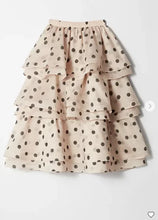 Load image into Gallery viewer, Chic Puffy Layered Ruffles Polka Dot Print Skirt Sets Women Elegant O-neck Bubble Short Sleeve Tops Suit lady Evening Partywear
