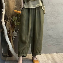 Load image into Gallery viewer, Faionable Cotton Linen Set Women&#39;s Summer New Print Patchwork Slimming Two-Piece Top Harlan Pants Fake Two-Piece Suit
