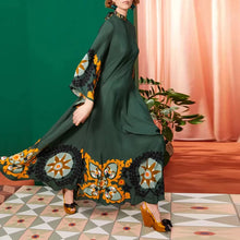 Load image into Gallery viewer, Ethnic Retro Spring Print Boho Long Dress Women Sexy Stand Collar Lace-up Party Dress Fall Long Sleeve Loose Ladies Maxi Dresses

