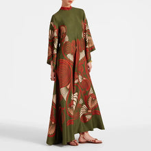 Load image into Gallery viewer, Ethnic Retro Spring Print Boho Long Dress Women Sexy Stand Collar Lace-up Party Dress Fall Long Sleeve Loose Ladies Maxi Dresses
