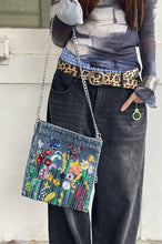 Load image into Gallery viewer, Embroidered Flowers Women Cowboy Shoulder Bag Fashion Chain Ladies Messenger Bags Denim Handbag Personality Trend Student Bag
