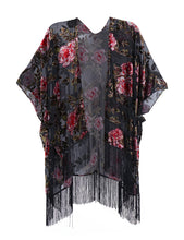 Load image into Gallery viewer, WeHello Bohemian burnt plush kimono Women&#39;s long Purple Tassel Beach Cover-up  Holiday Casual Cardigan Shawl JYPF-20
