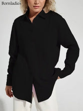 Load image into Gallery viewer, Bornladies 2025 Women&#39;s Spring Summer 100% Cotton Shirts Office Lady  Fashionable Solid Lady Long Sleeve Loose Tops Crepe Shirts
