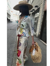 Load image into Gallery viewer, Bohemia Satin Print Loose Two Piece Sets Women Causal Long Sleeve Shirts+Long Wide Leg Pants Female Beach Summer Outfits
