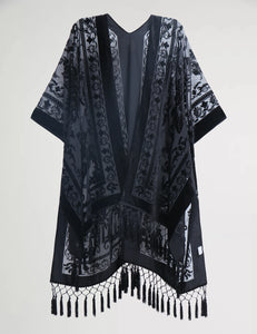 WeHello Bohemian burnt plush kimono Women's long Purple Tassel Beach Cover-up  Holiday Casual Cardigan Shawl JYPF-20