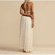 Load image into Gallery viewer, Pleated Crop Tops Long Skirt Suit Women Halter Sleeveless Backless Skirts Set 2024 Summer Ladies Sexy 2 Piece Set Beach Outfit
