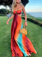 Load image into Gallery viewer, Fashion Gradient Hollow Out Maxi Dress Women Bohemia Spaghetti Strap Sleeveless Backless Beach Dresses Female Vacation Chic Robe
