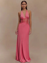 Load image into Gallery viewer, Mozision Summer Backless Sexy Maxi Dress Women Gown Patchwork Lace Halter Deep V Neck Sleeveless High Waist Elegant Long Dress
