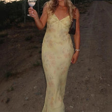 Load image into Gallery viewer, Summer Flower Printed Women&#39;s Sexy Low-cut Dress Sleeveless Backless Slim Sling Dresses 2025 Beach Vacation Lady Vestidos
