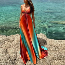 Load image into Gallery viewer, Fashion Gradient Hollow Out Maxi Dress Women Bohemia Spaghetti Strap Sleeveless Backless Beach Dresses Female Vacation Chic Robe
