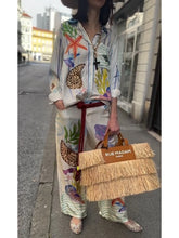 Load image into Gallery viewer, Bohemia Satin Print Loose Two Piece Sets Women Causal Long Sleeve Shirts+Long Wide Leg Pants Female Beach Summer Outfits
