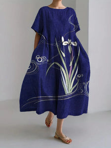 New Women's Round Neck Long Casual Dress Summer Large Size Fresh Fish Print Dress Street Vacation Short-sleeved Dress