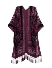 Load image into Gallery viewer, WeHello Bohemian burnt plush kimono Women&#39;s long Purple Tassel Beach Cover-up  Holiday Casual Cardigan Shawl JYPF-20
