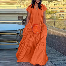 Load image into Gallery viewer, Plus Size VONDA Women Bohemian Dress 2025 Summer Sundress Solid Color Casual Short Sleeve Party Ruffled Vestidos V-Neck Robe
