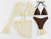 Load image into Gallery viewer, 2025 Sexy Four-piece Women Swimsuit Long-sleeve Cover-up Swimwear Summer Solid Bikini Set Brazilian Beachwear Party bathing suit
