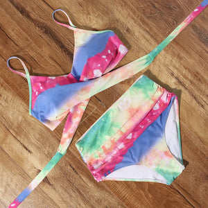 High Waist  Sexy Bikini Set 2024  Biquini Swimwear Women Two Pieces Swimsuit Floral Beachwear V-Neck Bathing Suits Female