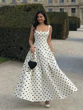 Load image into Gallery viewer, 2025 Polka Dot Maxi Dresses Women Elegant Square Neck Lotus Hem Long Gowns Chic Lady Sleeveless High Waist Cinched Summer Robes
