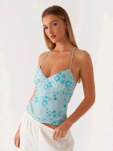 Load image into Gallery viewer, Fashion Solid Sequins Halter Crop Tops For Women Glitter Y2k Backless Lace-up Slim V Neck Top Summer Party Camisole Tank Shirts
