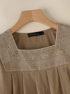Elegant Women Square Neck Half Sleeve Work Blouses Summer Embroidery Shirt Fashion Holiday Tunic Tops Loose Blusas Mujer