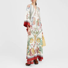 Load image into Gallery viewer, Ethnic Retro Spring Print Boho Long Dress Women Sexy Stand Collar Lace-up Party Dress Fall Long Sleeve Loose Ladies Maxi Dresses
