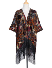 Load image into Gallery viewer, WeHello Bohemian burnt plush kimono Women&#39;s long Purple Tassel Beach Cover-up  Holiday Casual Cardigan Shawl JYPF-20

