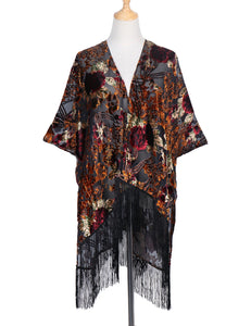 WeHello Bohemian burnt plush kimono Women's long Purple Tassel Beach Cover-up  Holiday Casual Cardigan Shawl JYPF-20