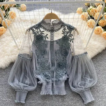 Load image into Gallery viewer, Lace Puff Long Sleeve Blouse Vintage Fashion Blouses Elegant Femme Blusas Korean Woman Tops Women Shirts Clothing Dropshipping
