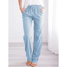 Load image into Gallery viewer, Women Cotton Linen Drawstring Pants Elastic Waist Casual Solid Color Trousers Baggy Loose Straight Leg Breathable Sweatpants
