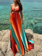 Load image into Gallery viewer, Fashion Gradient Hollow Out Maxi Dress Women Bohemia Spaghetti Strap Sleeveless Backless Beach Dresses Female Vacation Chic Robe
